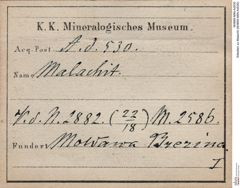 Etiketten zu Malachit (NHMW-MIN-Ad530)